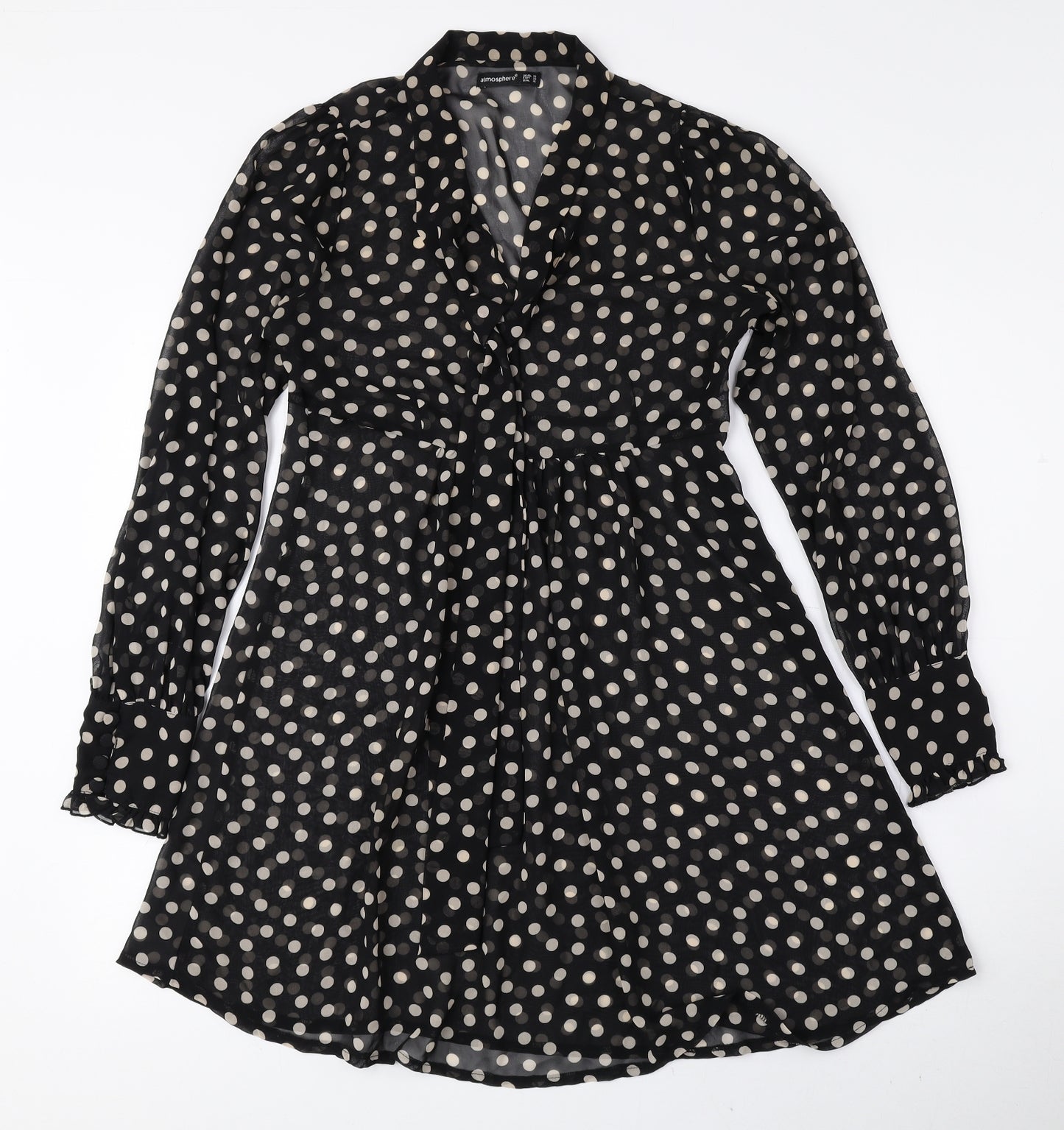Atmosphere Womens Black Polka Dot Polyester A-Line Size 10 Collared Zip - Tie String