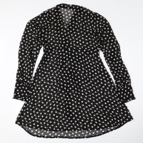 Atmosphere Womens Black Polka Dot Polyester A-Line Size 10 Collared Zip - Tie String
