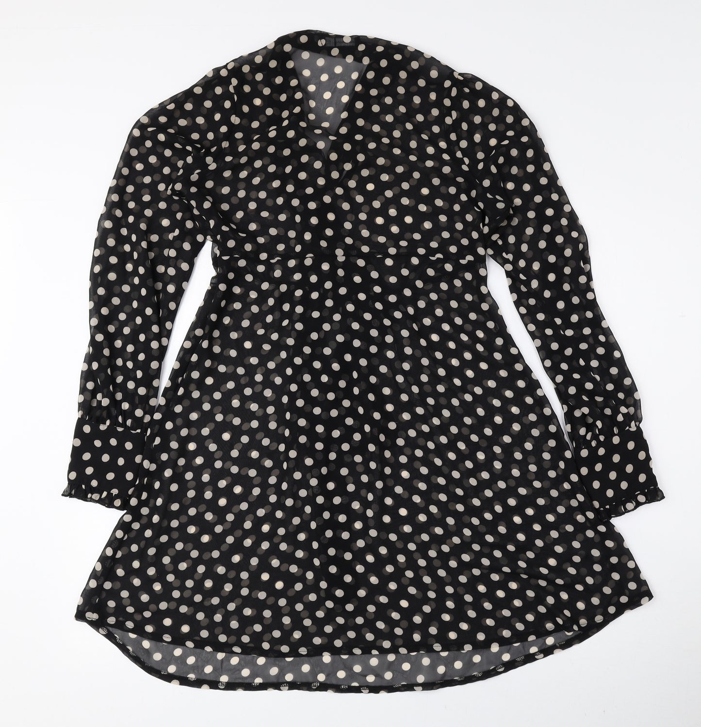 Atmosphere Womens Black Polka Dot Polyester A-Line Size 10 Collared Zip - Tie String