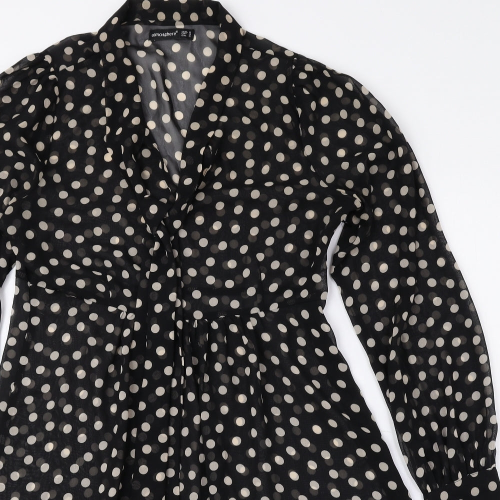 Atmosphere Womens Black Polka Dot Polyester A-Line Size 10 Collared Zip - Tie String