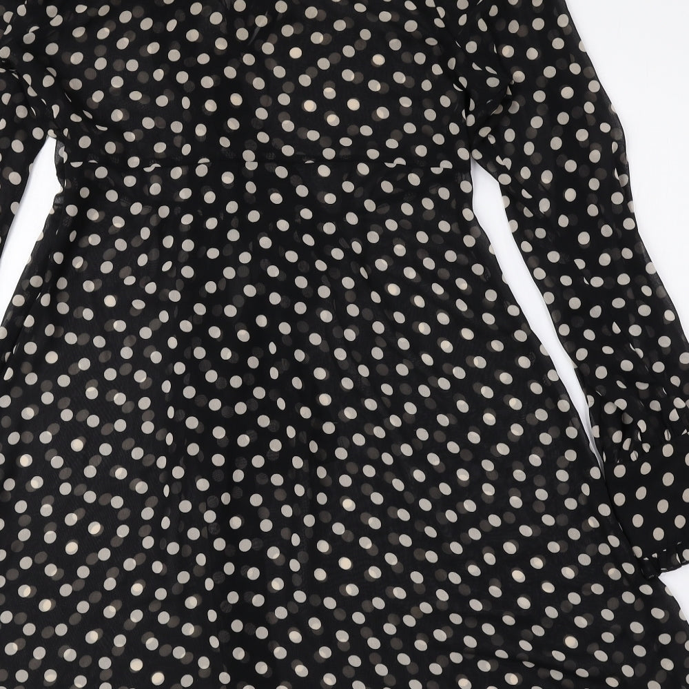 Atmosphere Womens Black Polka Dot Polyester A-Line Size 10 Collared Zip - Tie String