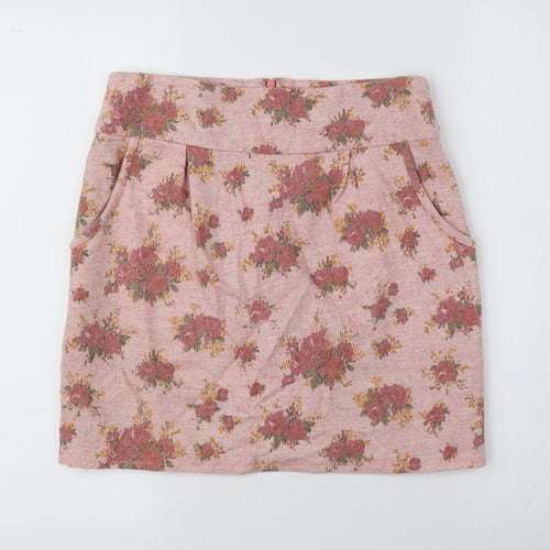 Traffic People Womens Pink Floral Polyester Mini Skirt Size S Zip