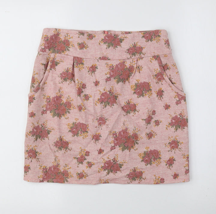 Traffic People Womens Pink Floral Polyester Mini Skirt Size S Zip