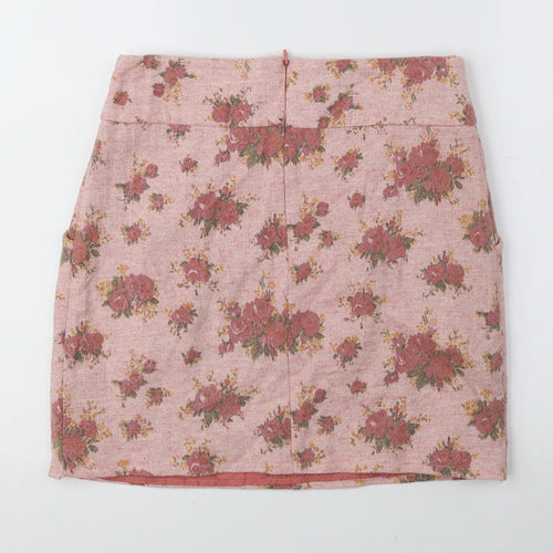 Traffic People Womens Pink Floral Polyester Mini Skirt Size S Zip