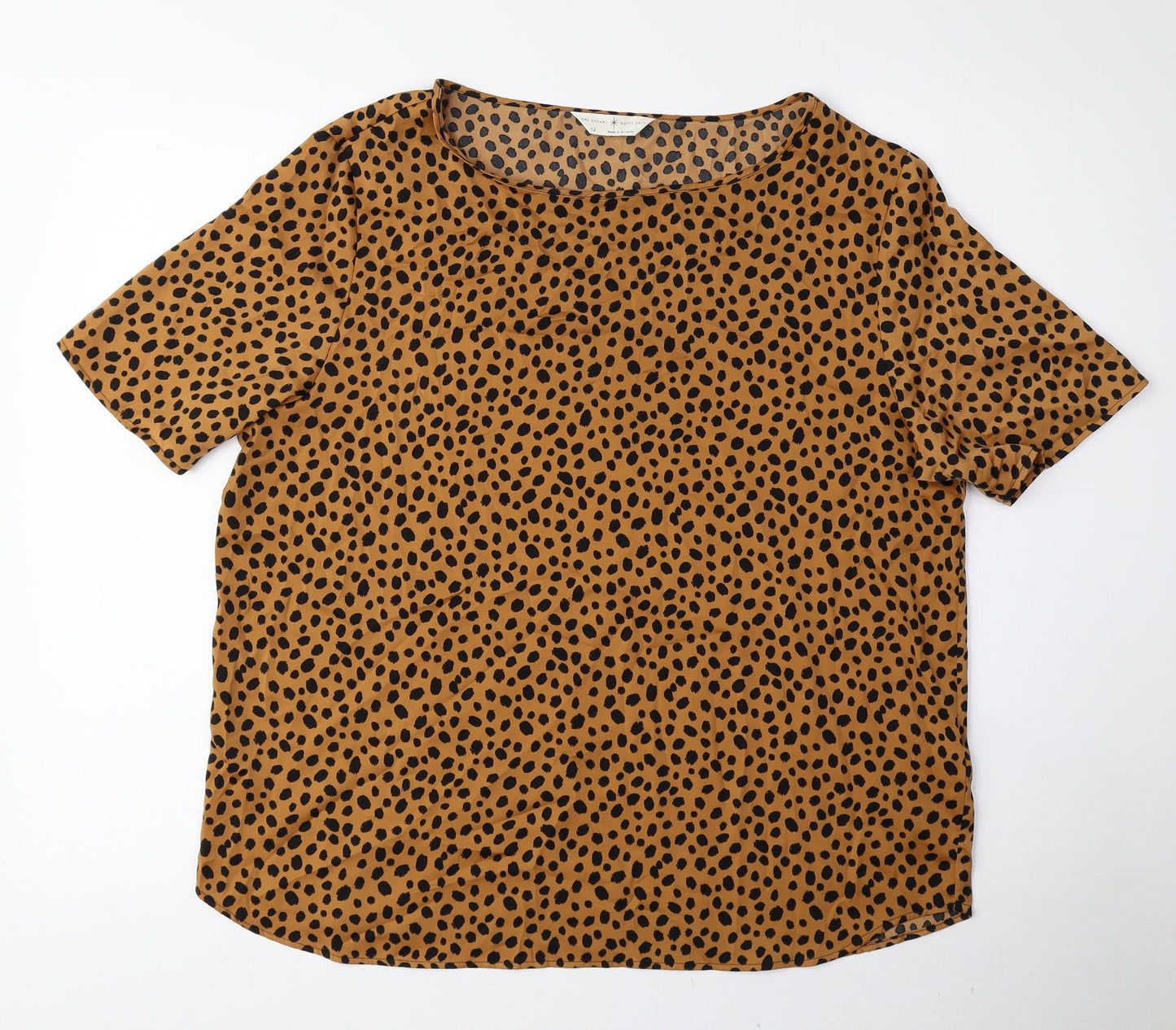 Marks and Spencer Womens Brown Animal Print Polyester Basic Blouse Size 12 Boat Neck