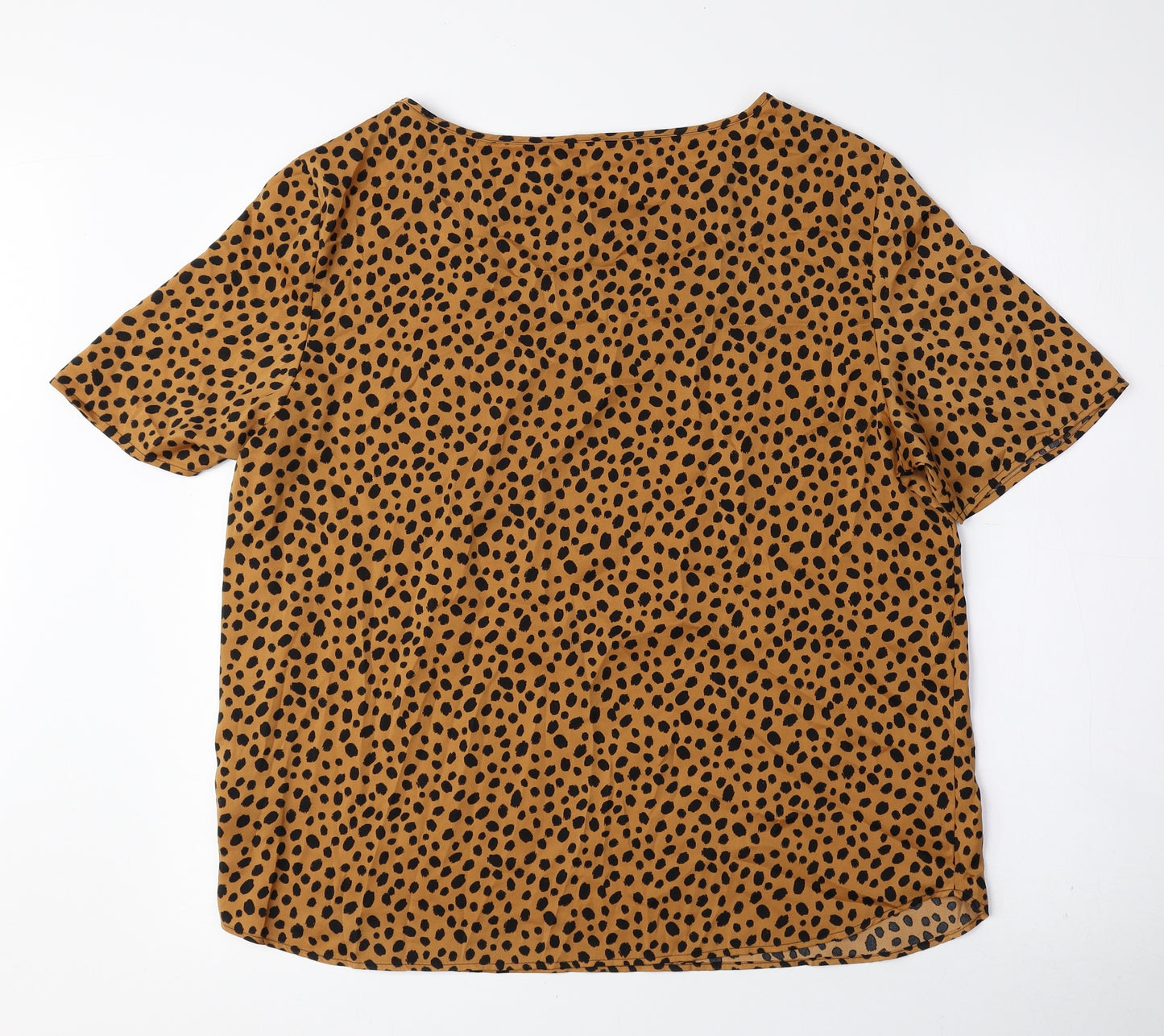 Marks and Spencer Womens Brown Animal Print Polyester Basic Blouse Size 12 Boat Neck