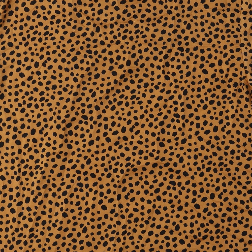 Marks and Spencer Womens Brown Animal Print Polyester Basic Blouse Size 12 Boat Neck