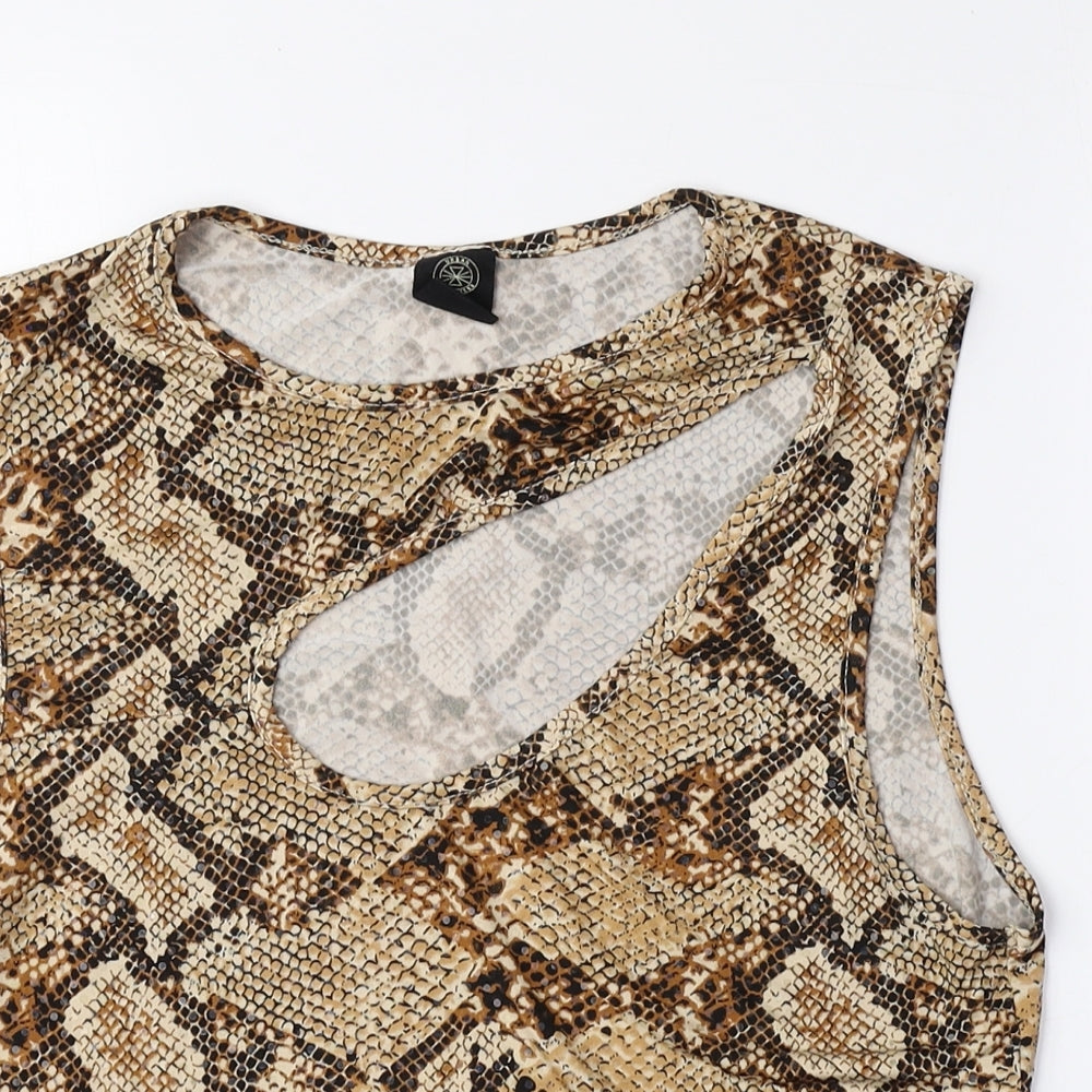 Urban Outfitters Womens Brown Animal Print Polyester Camisole T-Shirt Size L Round Neck - Snake Print