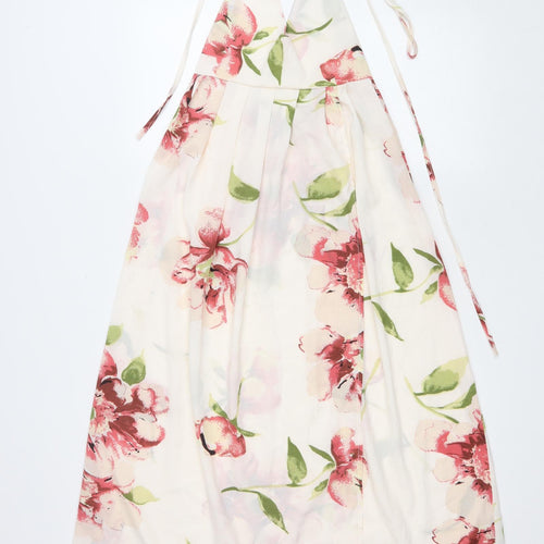 Preworn Womens Ivory Floral Polyester Fit & Flare Size S Halter Tie