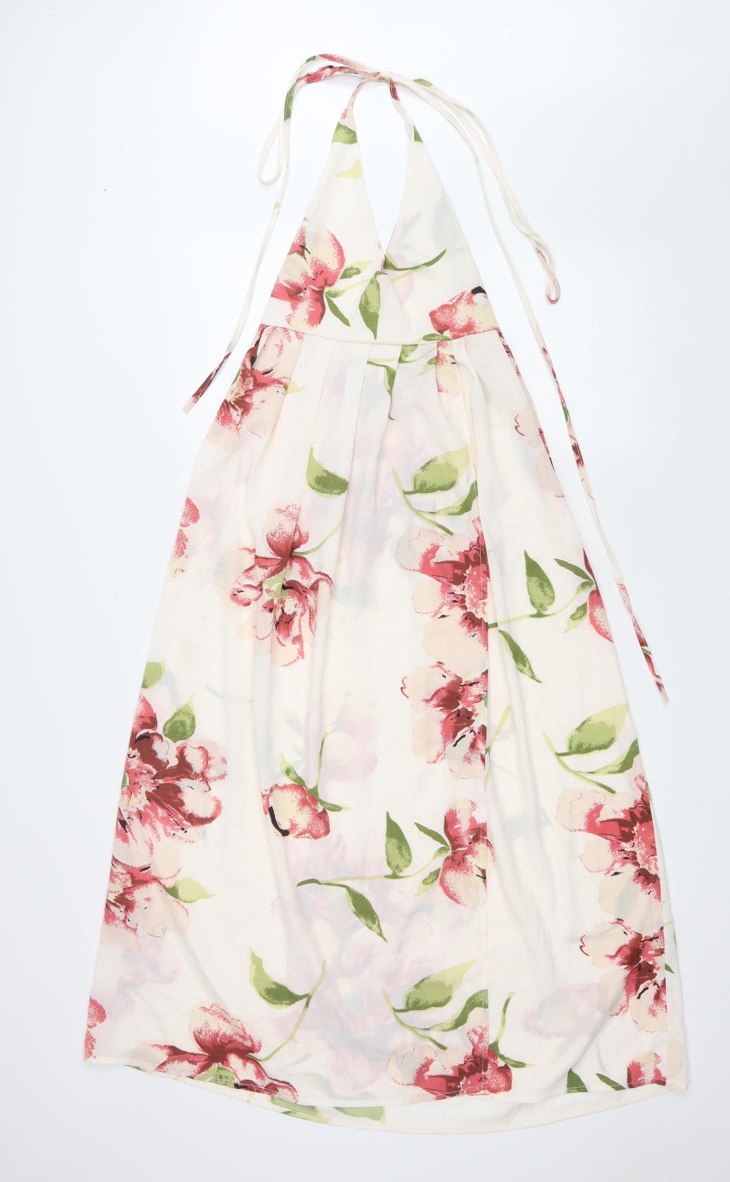 Preworn Womens Ivory Floral Polyester Fit & Flare Size S Halter Tie