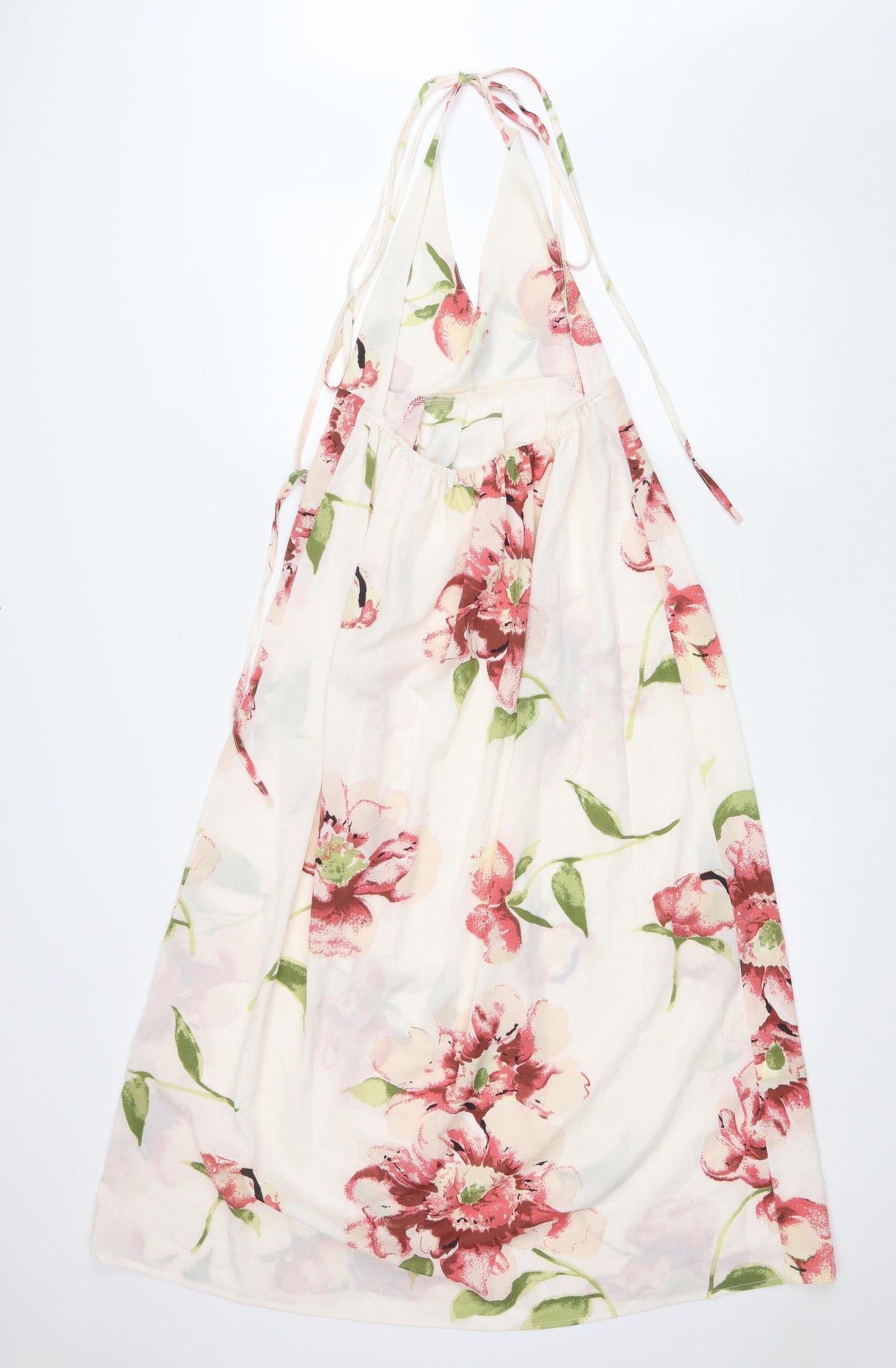 Preworn Womens Ivory Floral Polyester Fit & Flare Size S Halter Tie