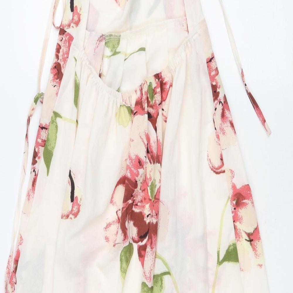 Preworn Womens Ivory Floral Polyester Fit & Flare Size S Halter Tie