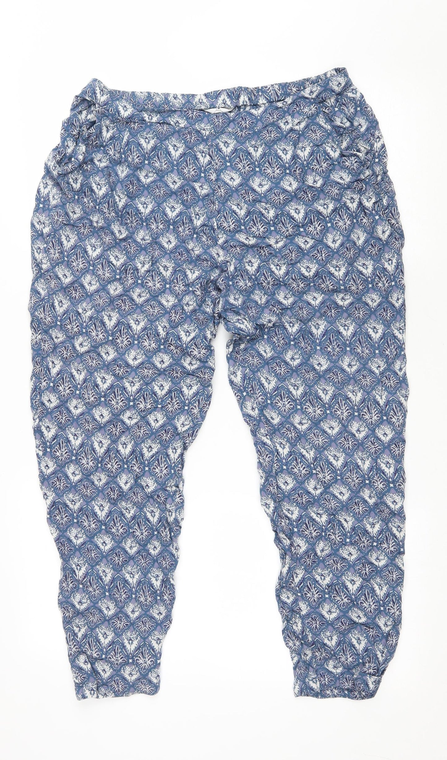 Nomads Womens Blue Geometric Viscose Jogger Trousers Size 14 L27 in Regular Drawstring