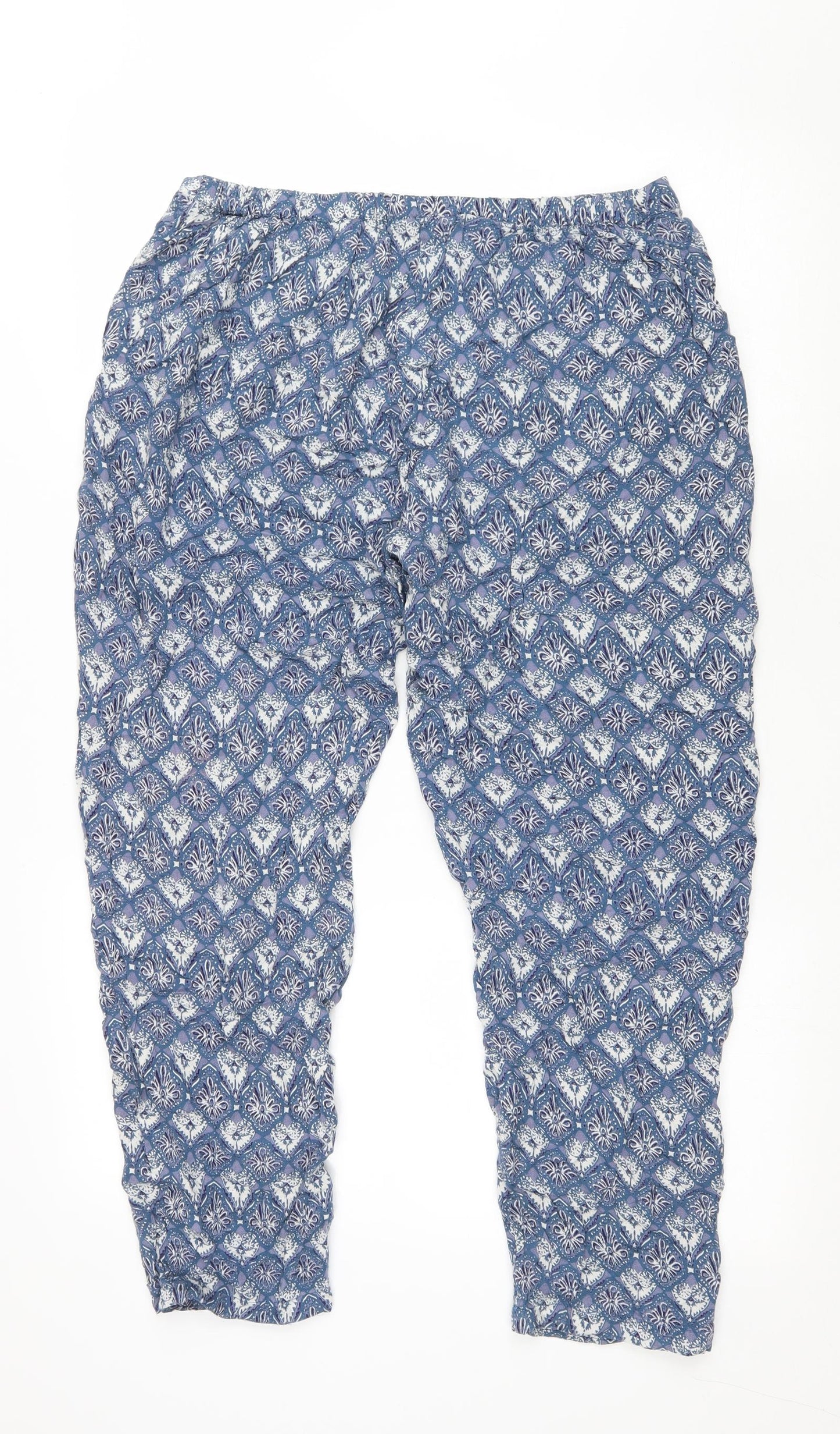 Nomads Womens Blue Geometric Viscose Jogger Trousers Size 14 L27 in Regular Drawstring