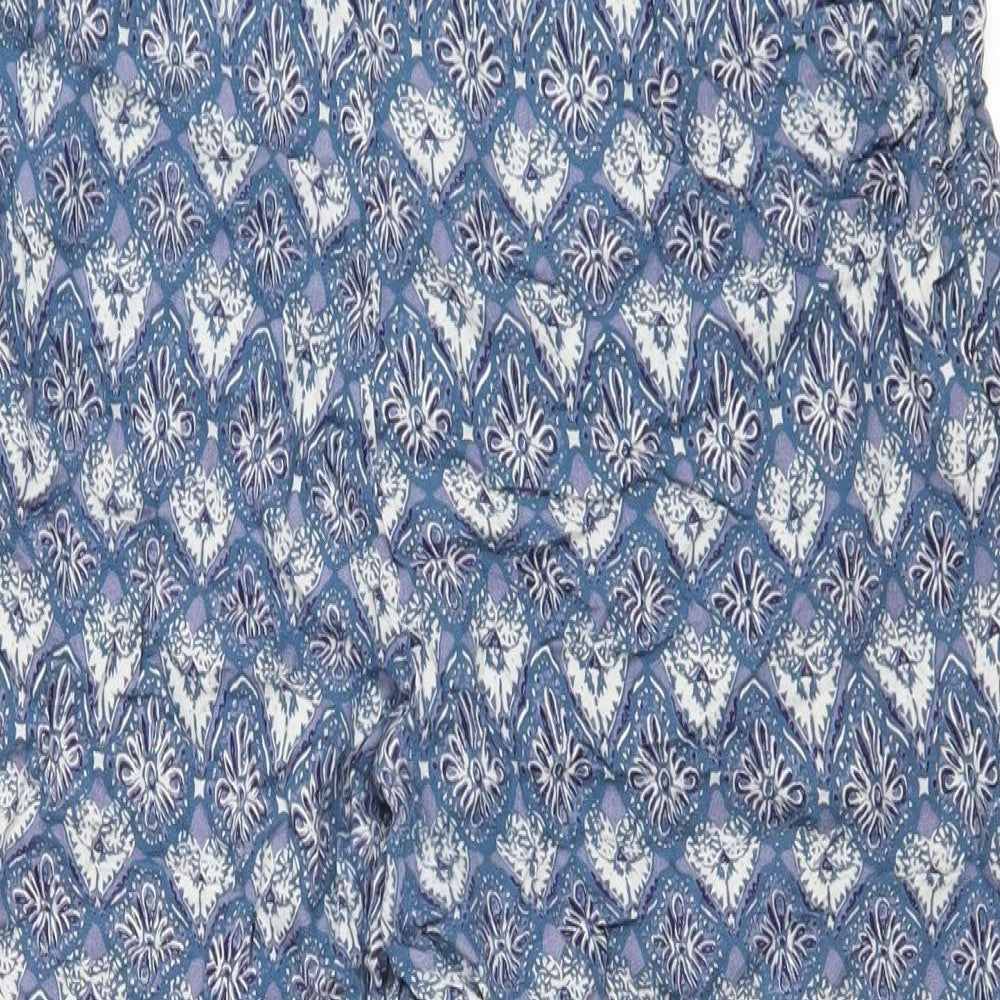 Nomads Womens Blue Geometric Viscose Jogger Trousers Size 14 L27 in Regular Drawstring