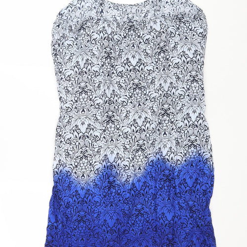 BHS Womens Blue Floral Viscose Tank Dress Size 12 Scoop Neck Drawstring