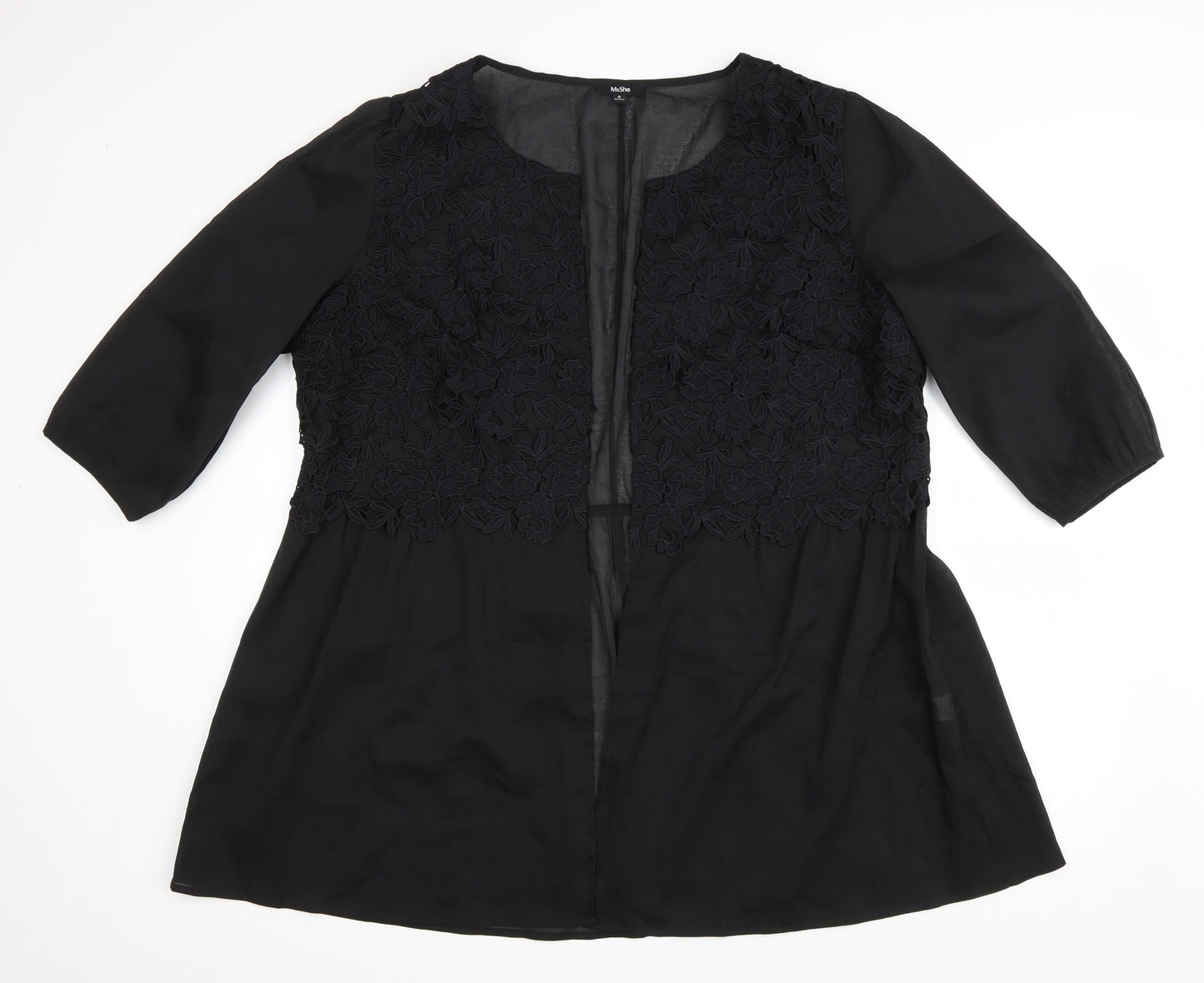 MsShe Womens Black Scoop Neck Polyester Cardigan Jumper Size 6 - Lace detail