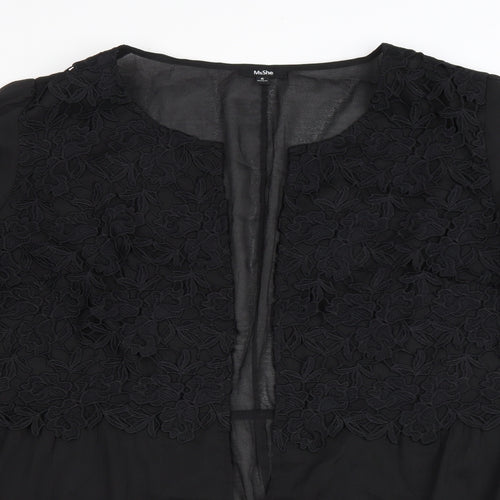 MsShe Womens Black Scoop Neck Polyester Cardigan Jumper Size 6 - Lace detail