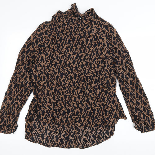 Marks and Spencer Womens Brown Geometric Viscose Basic Blouse Size 14 Mock Neck