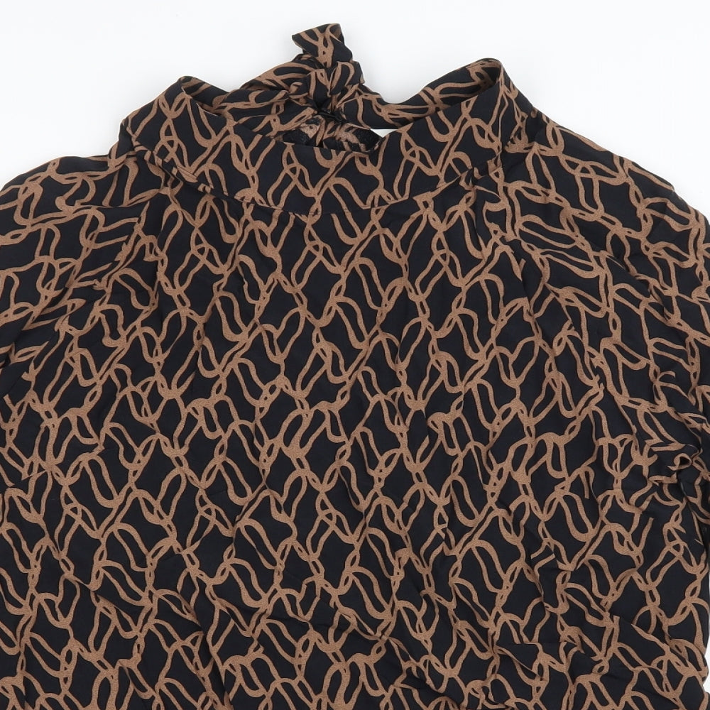 Marks and Spencer Womens Brown Geometric Viscose Basic Blouse Size 14 Mock Neck