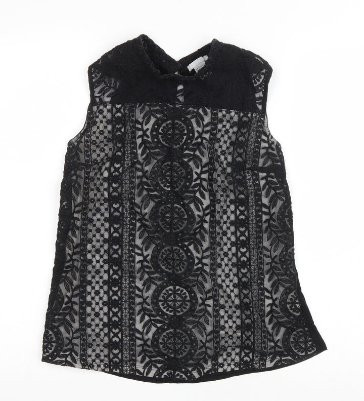 H&M Womens Black Geometric Viscose Basic Tank Size S Mock Neck