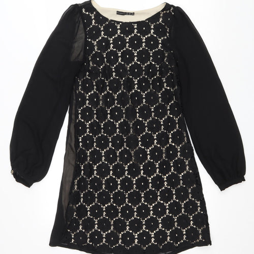 Atmosphere Womens Black Cotton A-Line Size 6 Scoop Neck Pullover - Lacer Detail
