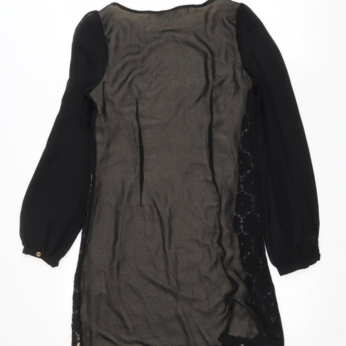 Atmosphere Womens Black Cotton A-Line Size 6 Scoop Neck Pullover - Lacer Detail