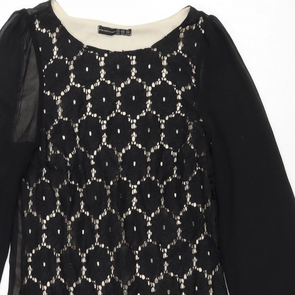 Atmosphere Womens Black Cotton A-Line Size 6 Scoop Neck Pullover - Lacer Detail