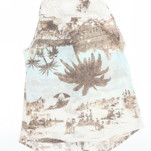 Denim & Co. Womens Multicoloured Geometric Polyester Basic Button-Up Size 10 Collared - Beach Scene