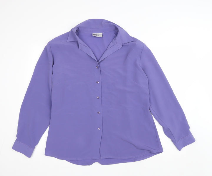 Sara Womens Purple Polyester Basic Button-Up Size 20 Collared