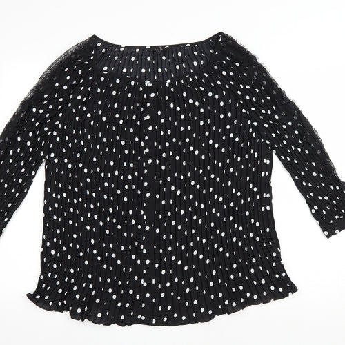 NEXT Womens Black Polka Dot Polyester Basic Blouse Size 10 Boat Neck - Lace detail on arms