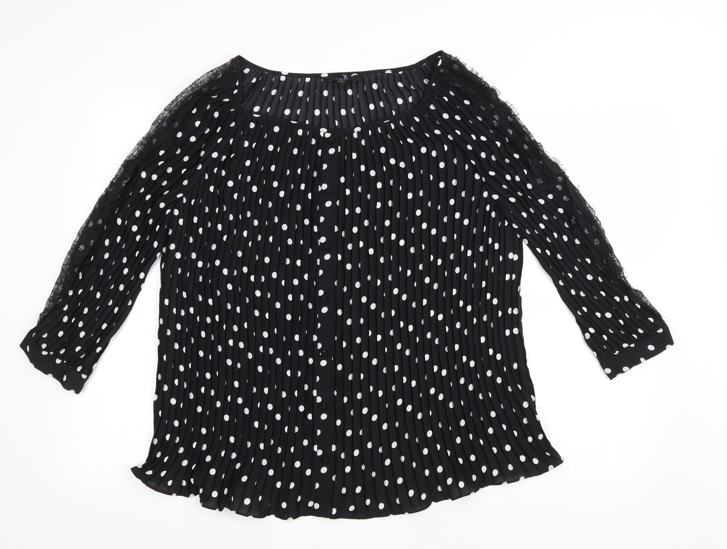 NEXT Womens Black Polka Dot Polyester Basic Blouse Size 10 Boat Neck - Lace detail on arms