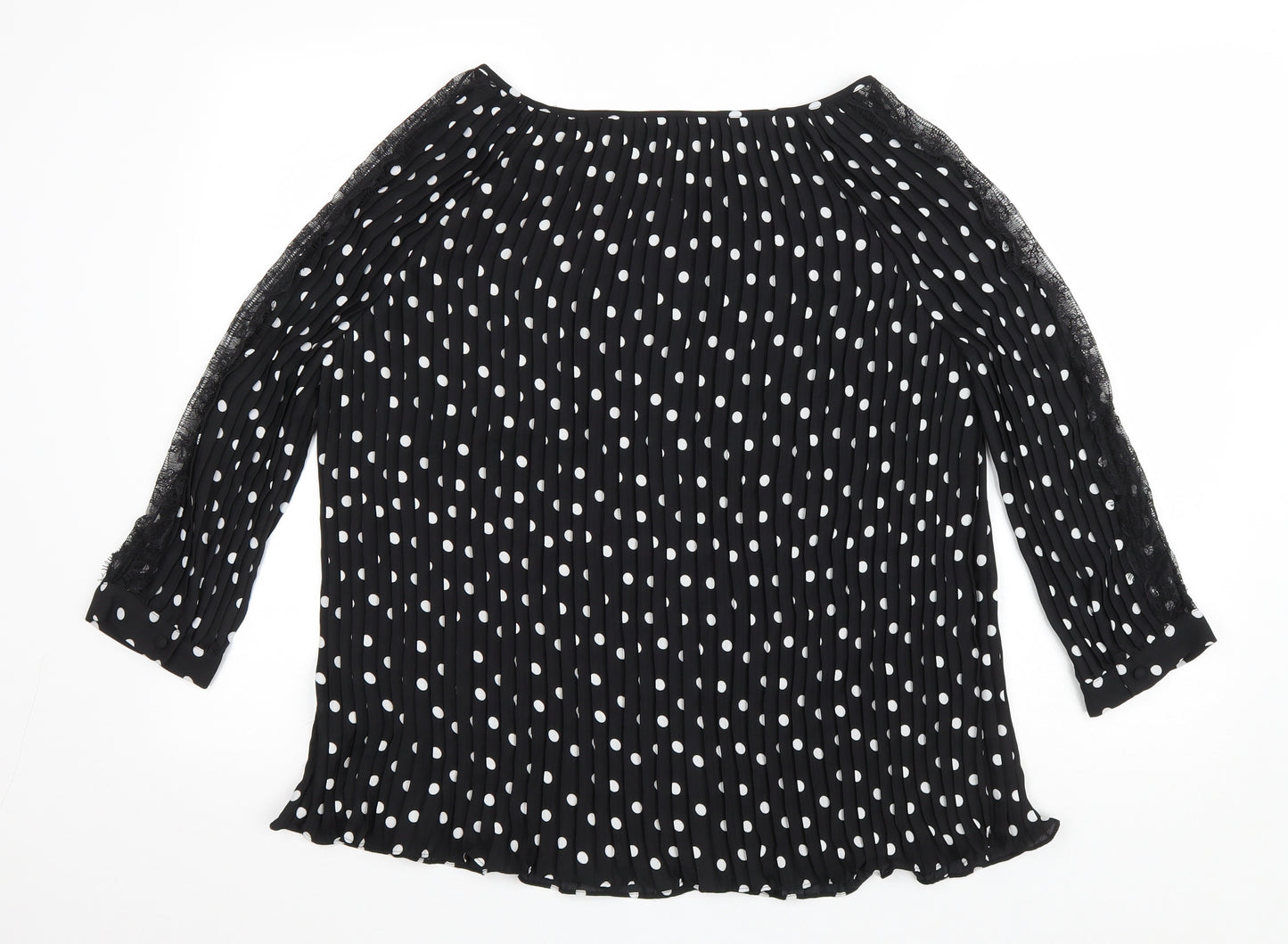 NEXT Womens Black Polka Dot Polyester Basic Blouse Size 10 Boat Neck - Lace detail on arms
