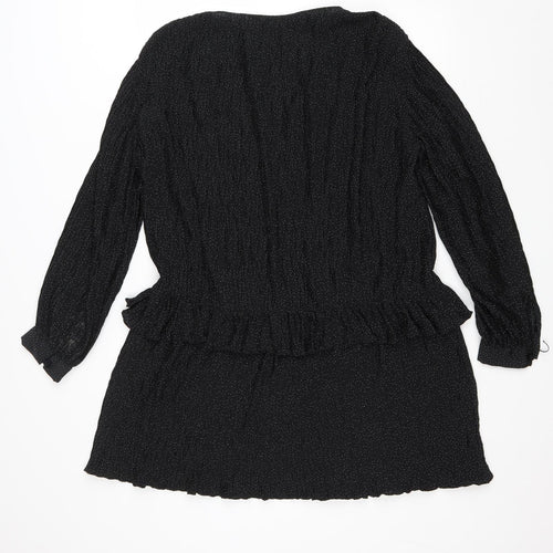 Zara Womens Black Polka Dot Polyester Trapeze & Swing Size L V-Neck Pullover