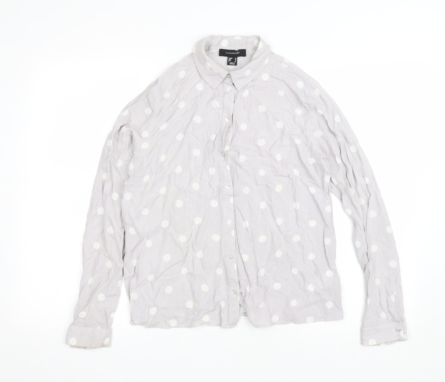 Atmosphere Womens Purple Polka Dot Viscose Basic Button-Up Size 10 Collared