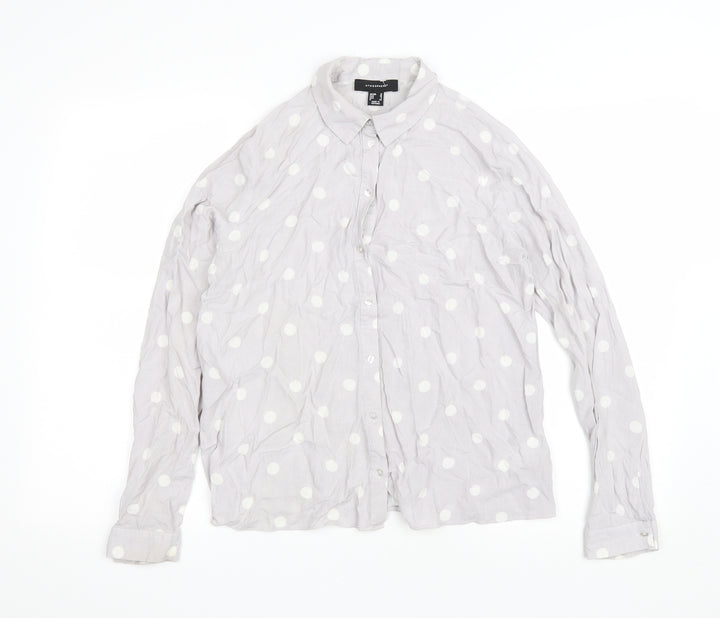 Atmosphere Womens Purple Polka Dot Viscose Basic Button-Up Size 10 Collared