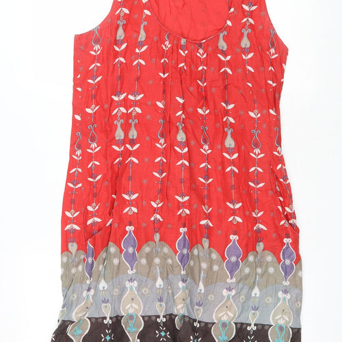 White Stuff Womens Red Floral Cotton A-Line Size 12 Scoop Neck Pullover
