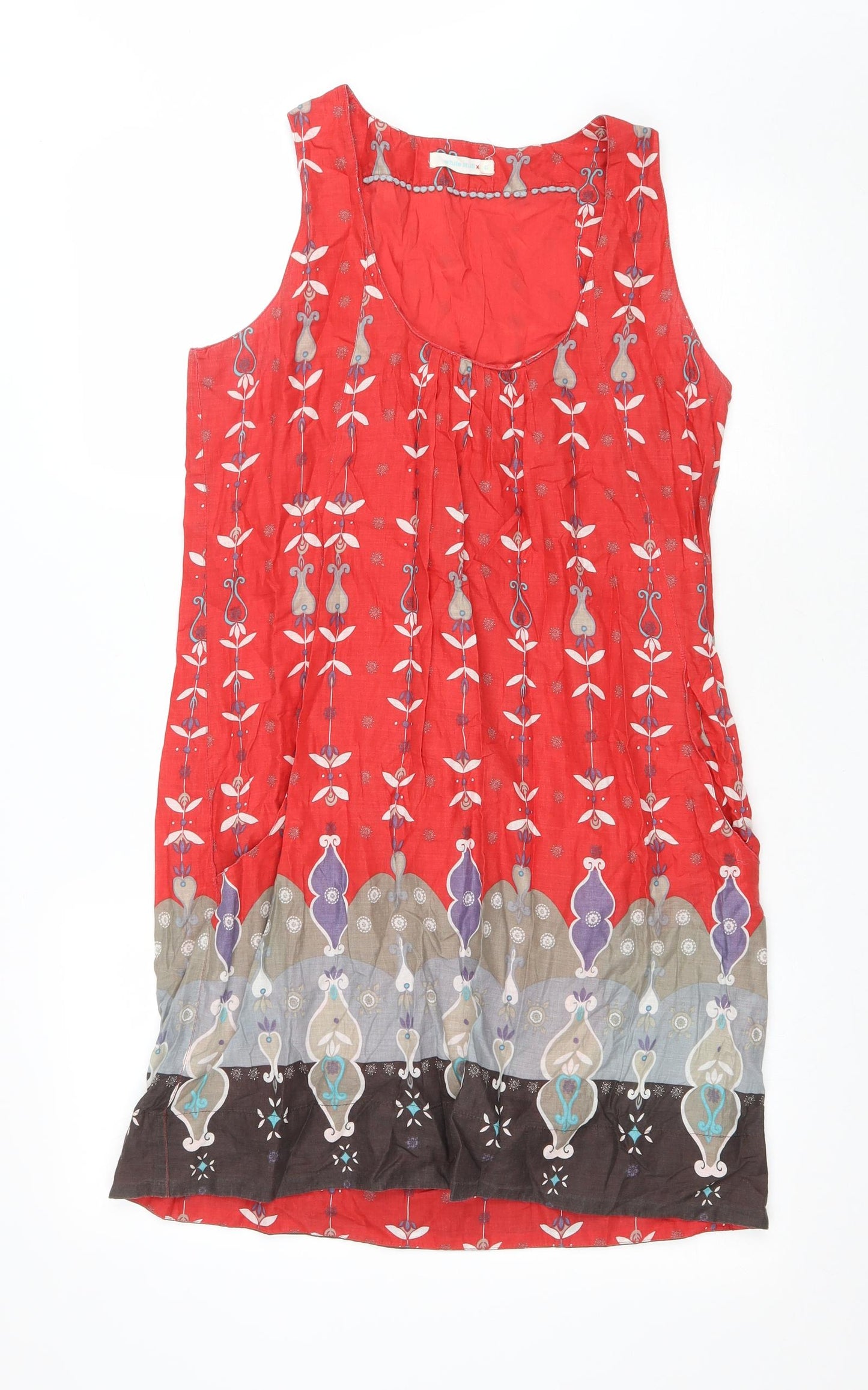White Stuff Womens Red Floral Cotton A-Line Size 12 Scoop Neck Pullover