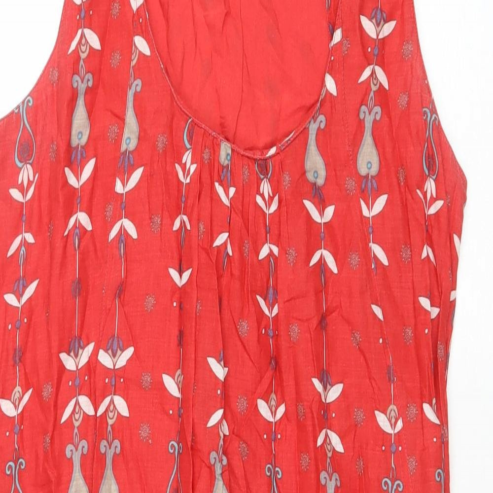 White Stuff Womens Red Floral Cotton A-Line Size 12 Scoop Neck Pullover