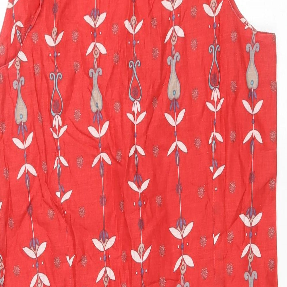 White Stuff Womens Red Floral Cotton A-Line Size 12 Scoop Neck Pullover