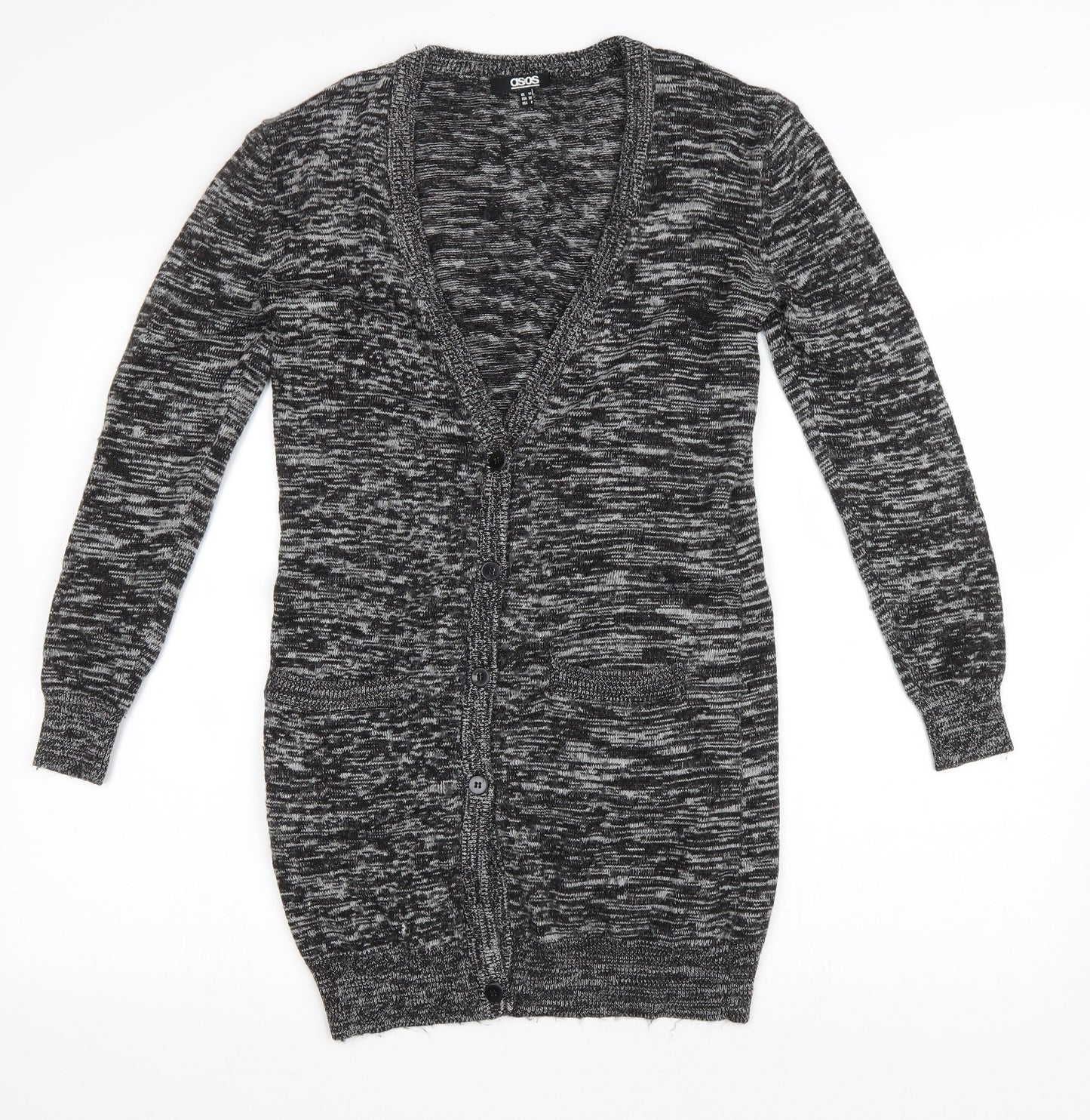 ASOS Womens Grey V-Neck Acrylic Cardigan Jumper Size 10
