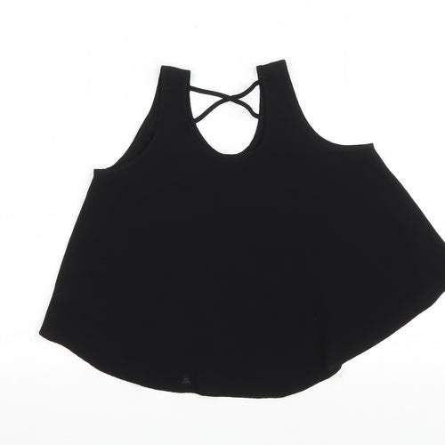 Primark Girls Black Polyester Basic Tank Size 9-10 Years Scoop Neck Pullover