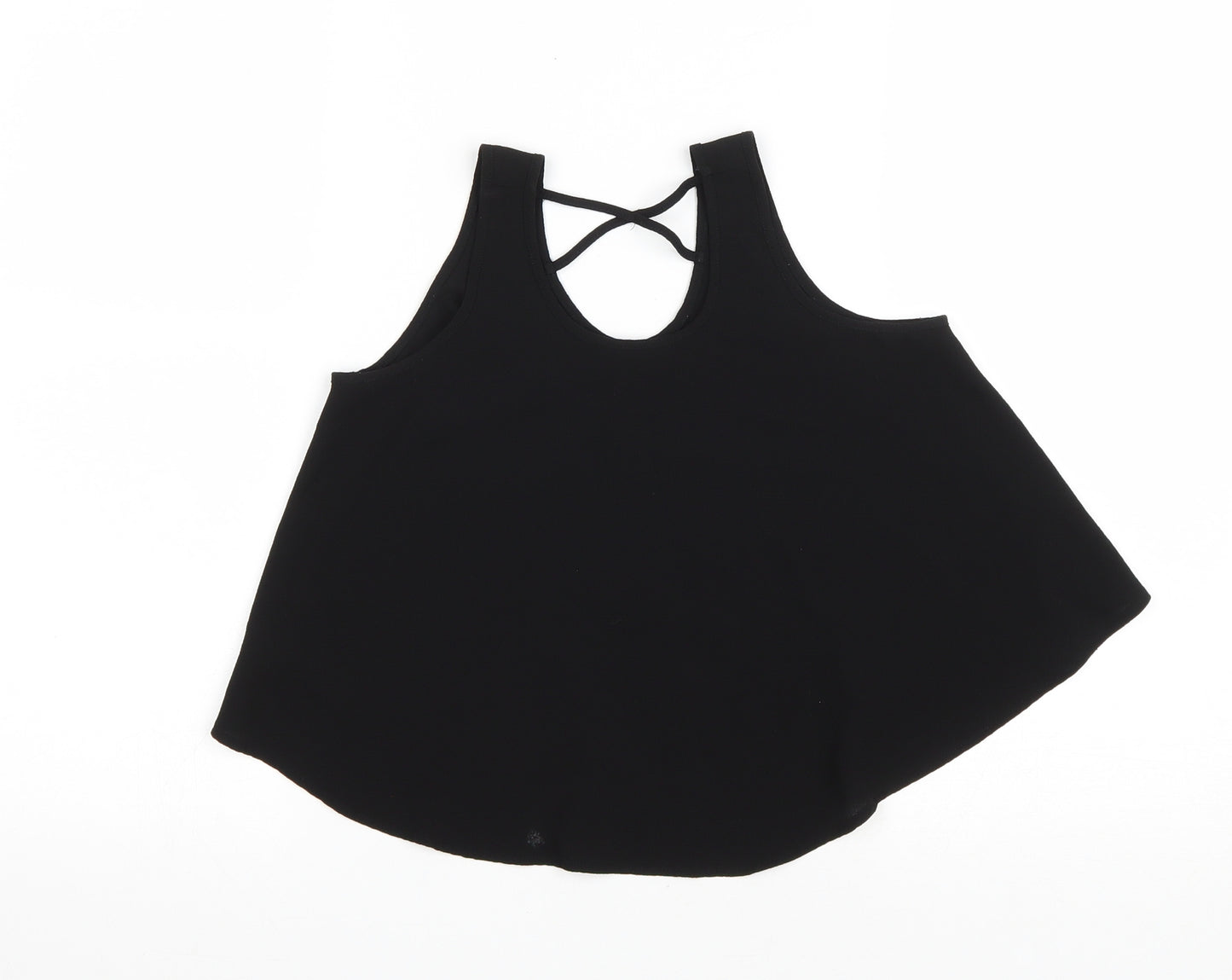 Primark Girls Black Polyester Basic Tank Size 9-10 Years Scoop Neck Pullover