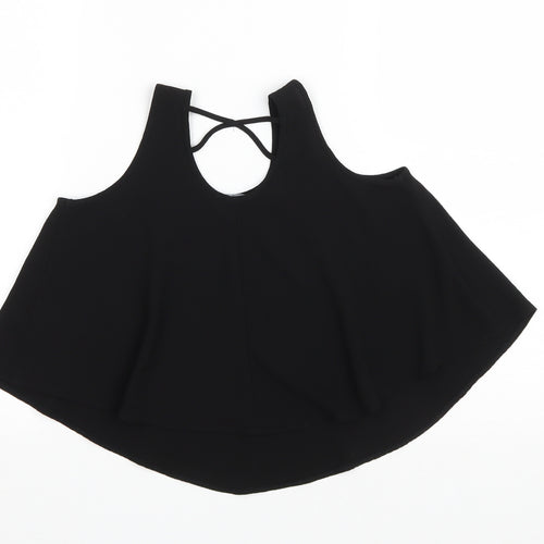 Primark Girls Black Polyester Basic Tank Size 9-10 Years Scoop Neck Pullover