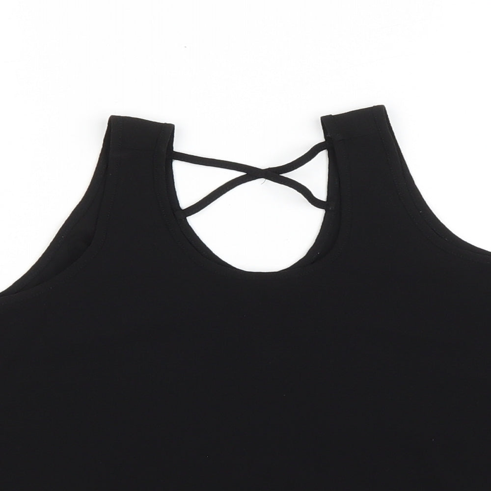 Primark Girls Black Polyester Basic Tank Size 9-10 Years Scoop Neck Pullover
