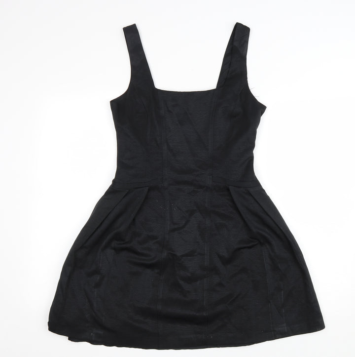 Oasis Womens Black Polyester Fit & Flare Size 10 Square Neck Zip