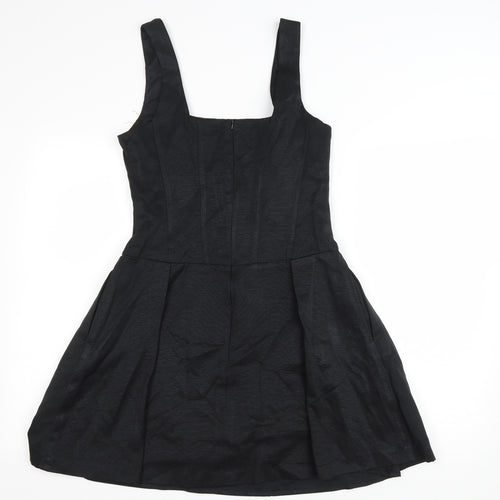 Oasis Womens Black Polyester Fit & Flare Size 10 Square Neck Zip