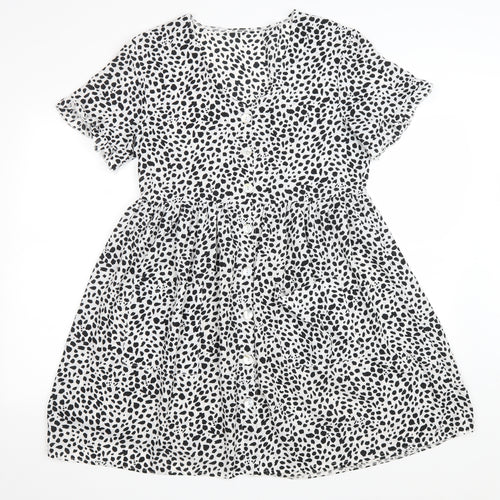 SheIn Womens White Animal Print Polyester Fit & Flare Size M V-Neck Button