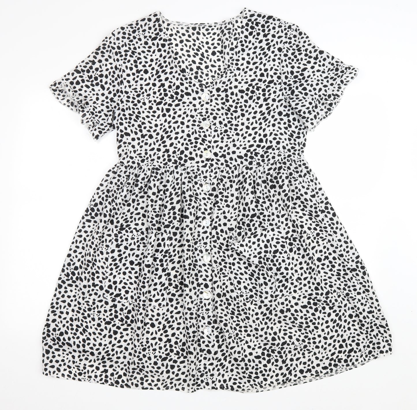 SheIn Womens White Animal Print Polyester Fit & Flare Size M V-Neck Button