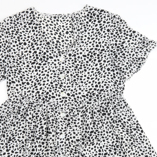SheIn Womens White Animal Print Polyester Fit & Flare Size M V-Neck Button